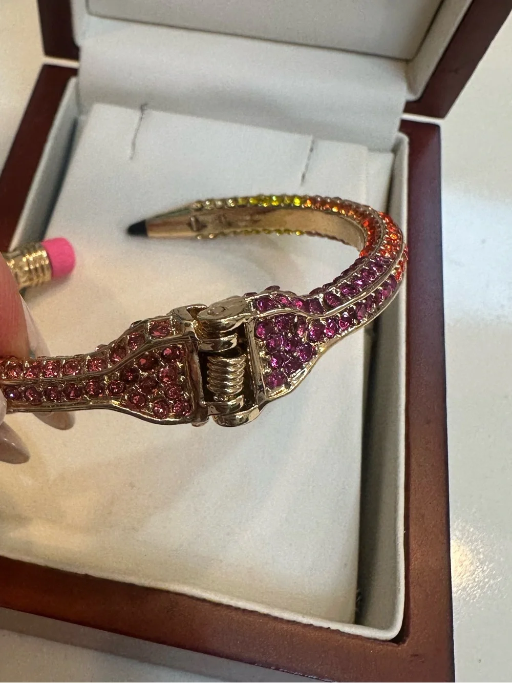 Betsy Johnson pave Gold-Tone Rainbow Crystal Pencil Bangle Bracelet